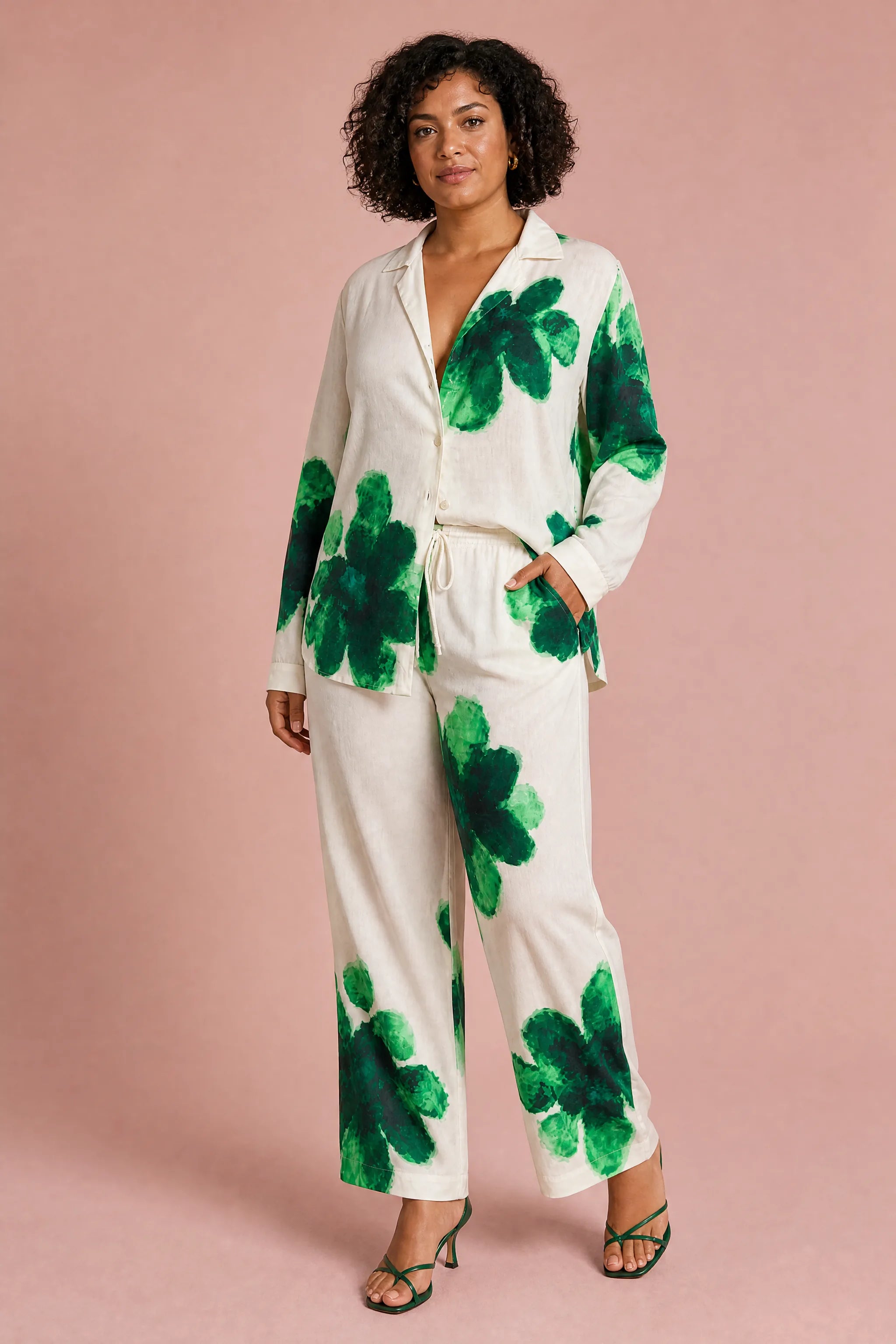 Ensemble écru fluide imprimé floral | Porté sur une autre silhouette | Lounelle Paris