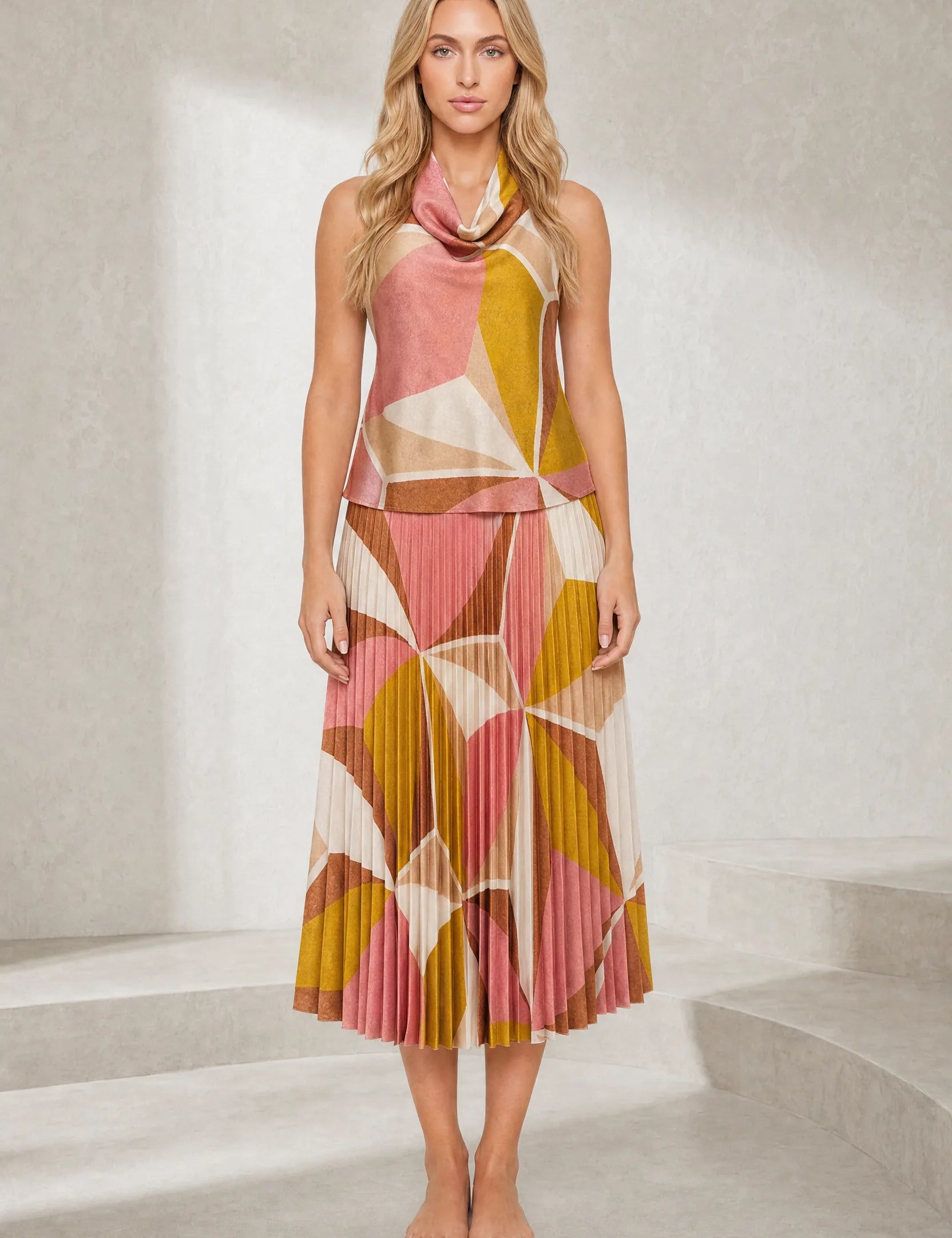 Ensemble imprimé col halter plissé | Lounelle Paris