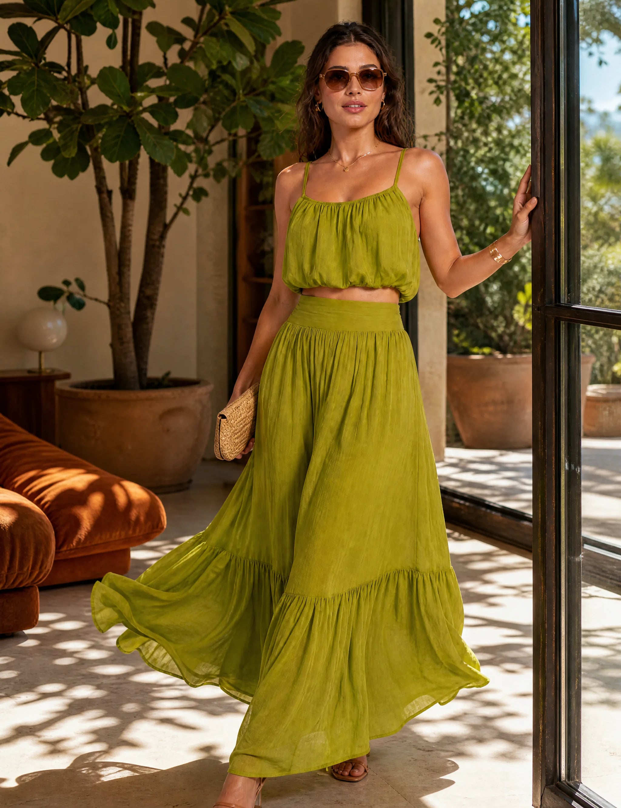 Ensemble jupe longue fines bretelles | Photo lifestyle | Lounelle Paris