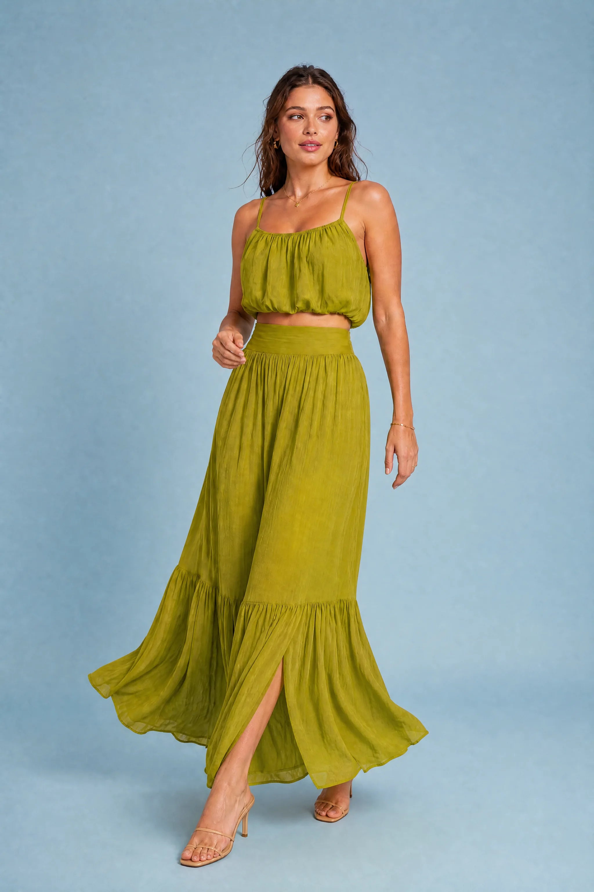 Ensemble jupe longue fines bretelles | Vue en mouvement | Lounelle Paris