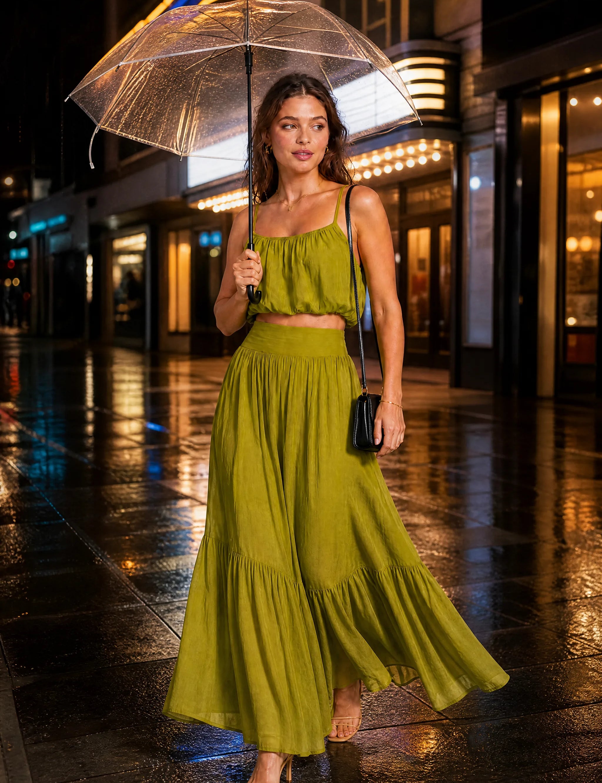 Ensemble jupe longue fines bretelles | Variante Kaki - Lifestyle | Lounelle Paris