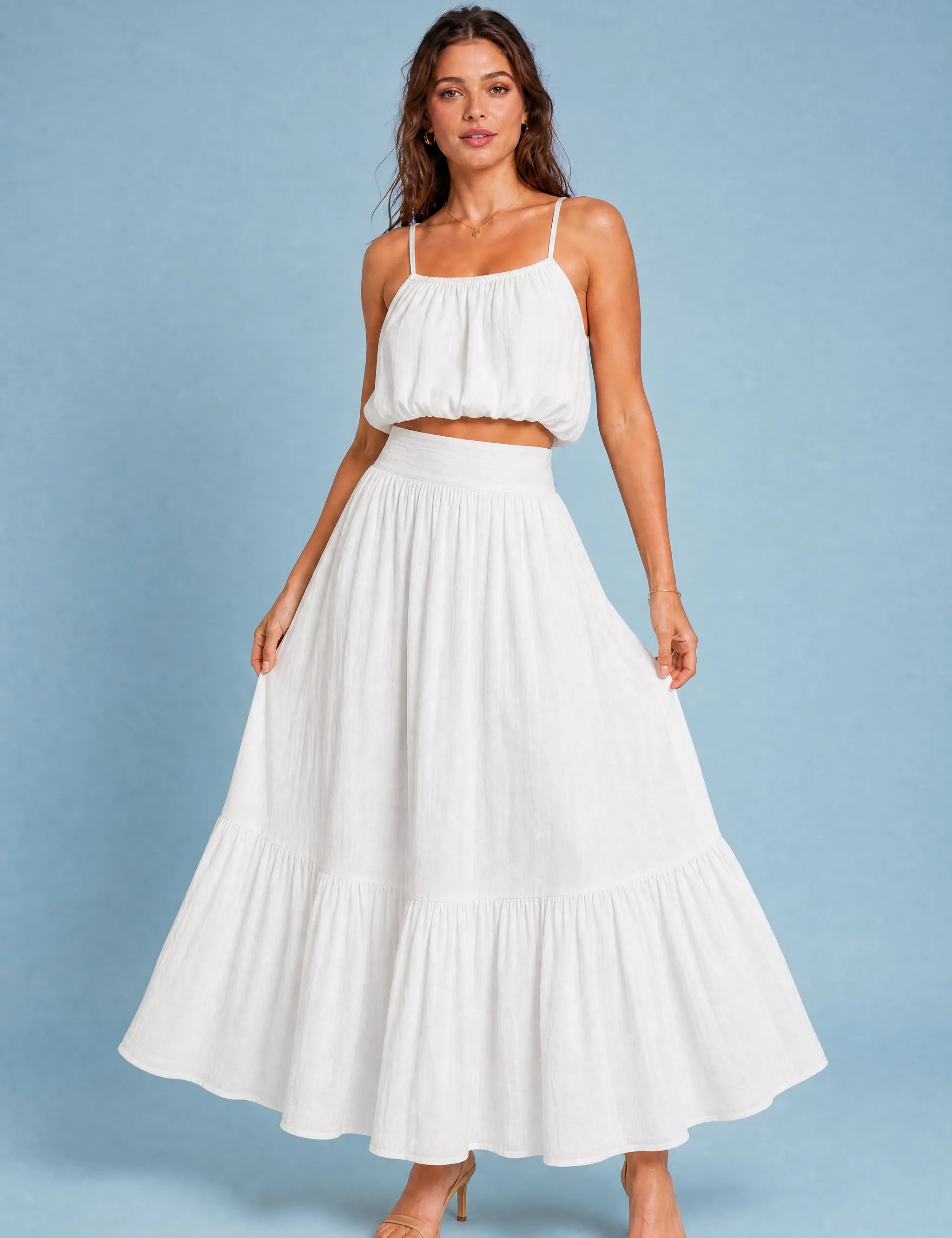 Ensemble jupe longue fines bretelles | Variante Blanc | Lounelle Paris