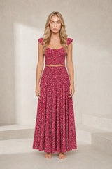 Ensemble jupe rouge imprimé floral