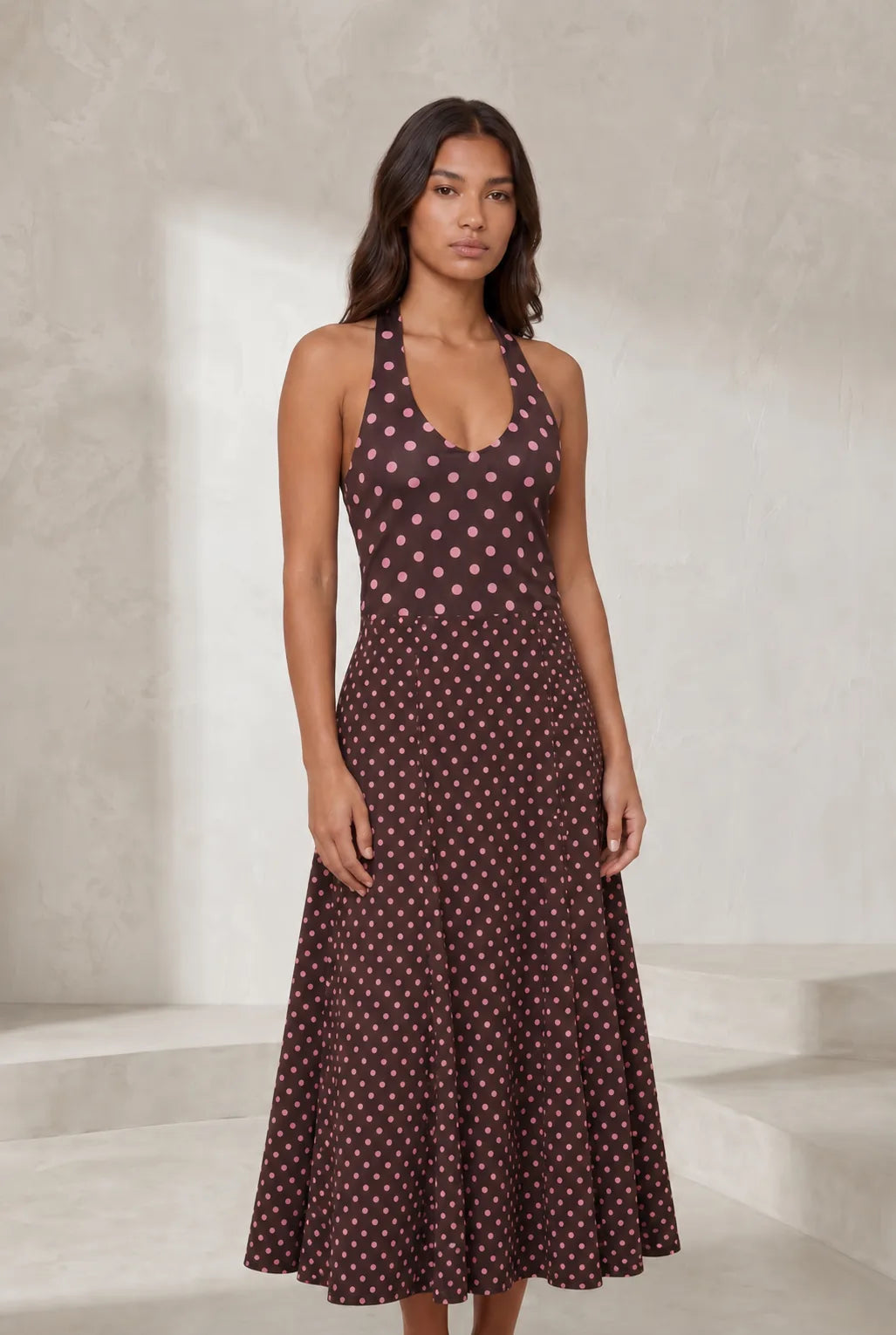 Ensemble marron à pois col halter | Lounelle Paris