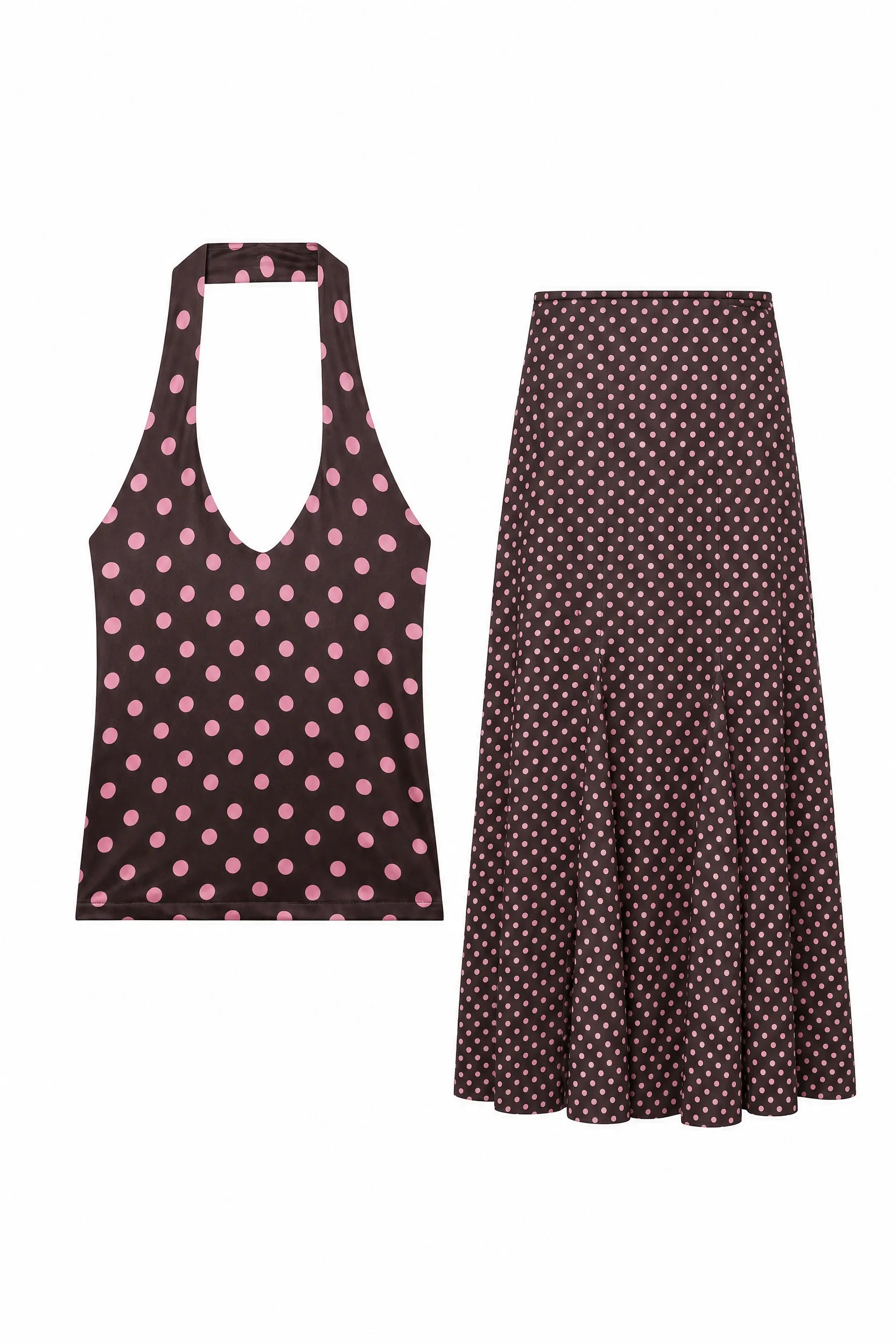 Ensemble marron à pois col halter | Lounelle Paris