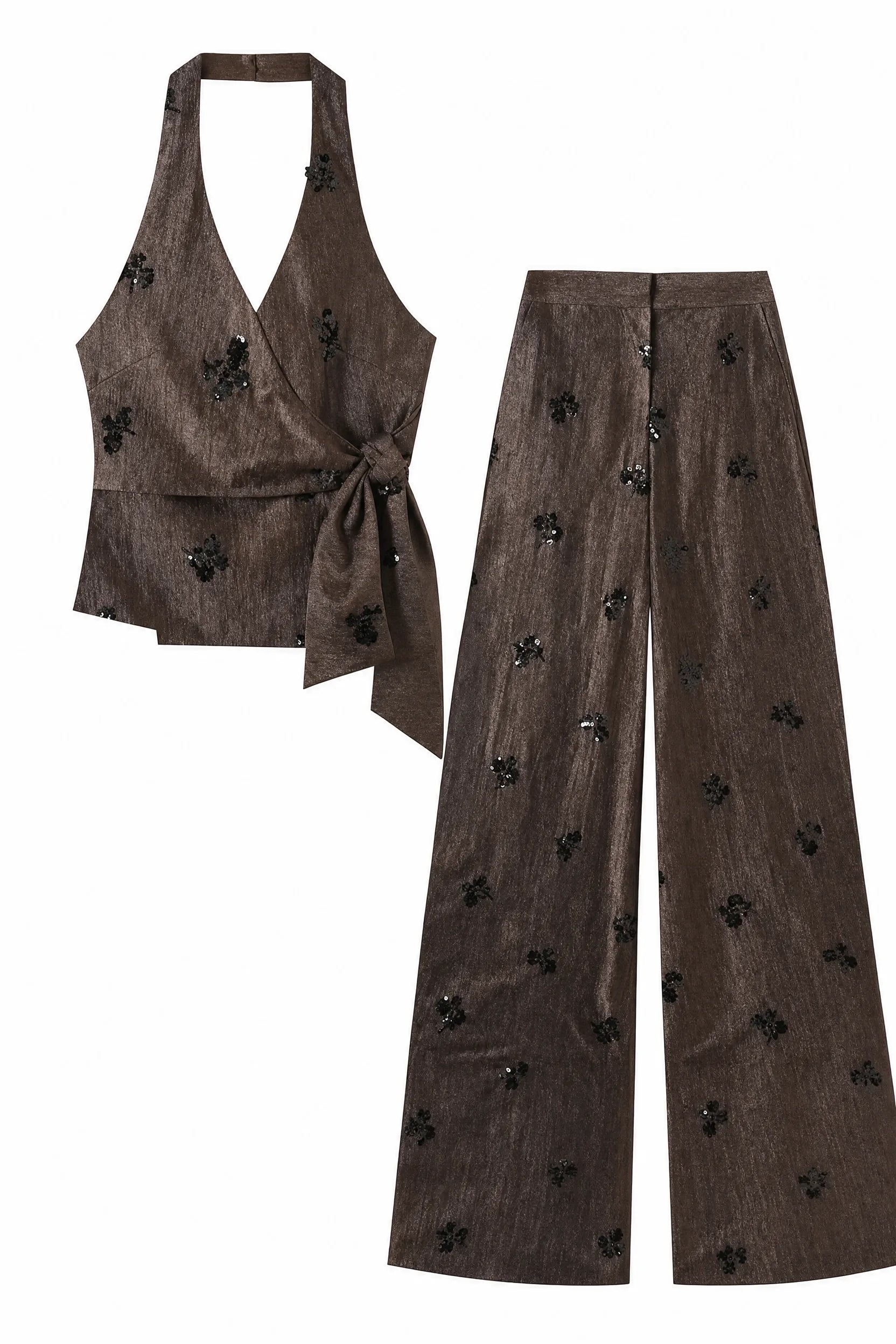 Ensemble marron foncé col licou | Lounelle Paris