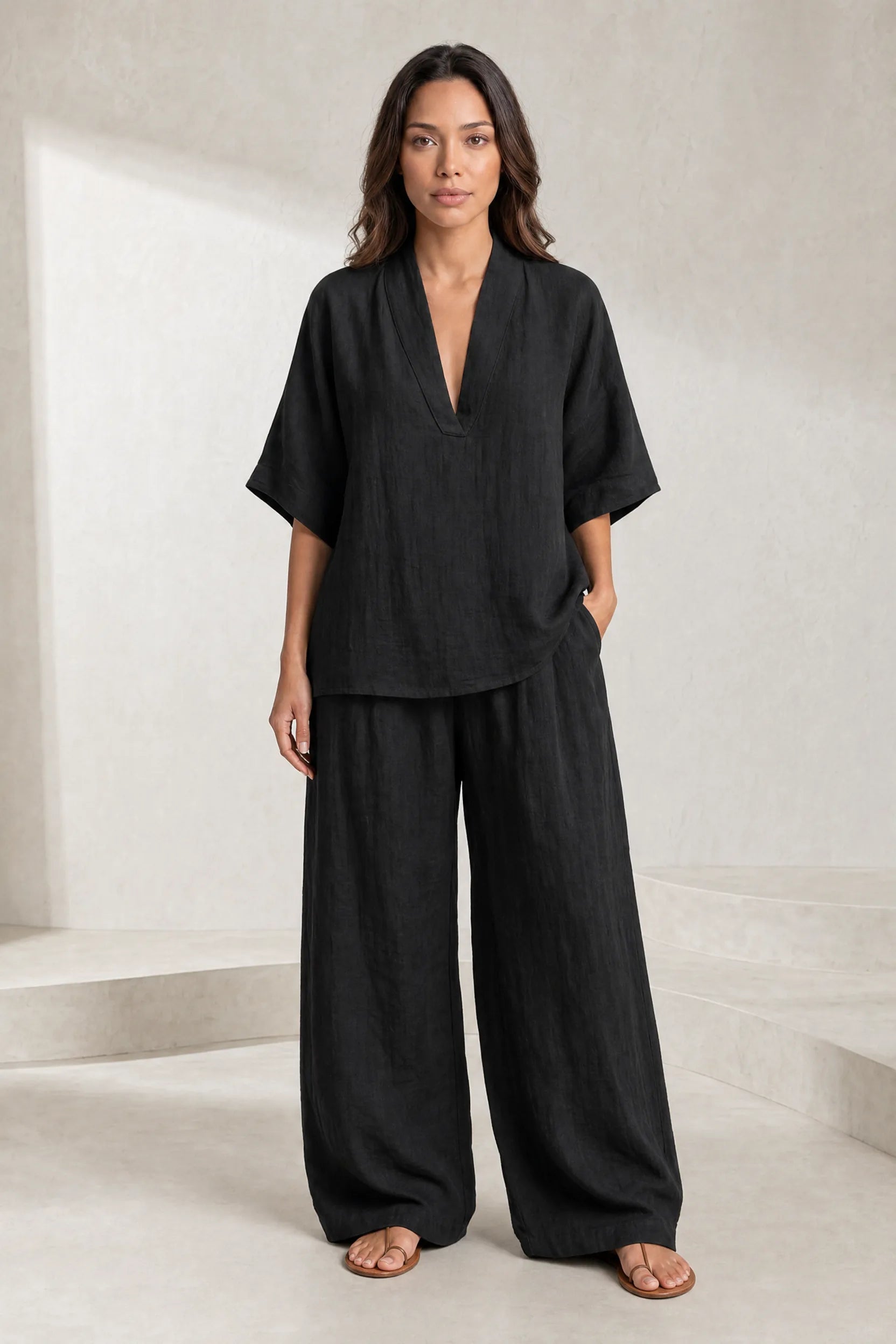 Ensemble pantalon ample col V | Lounelle Paris