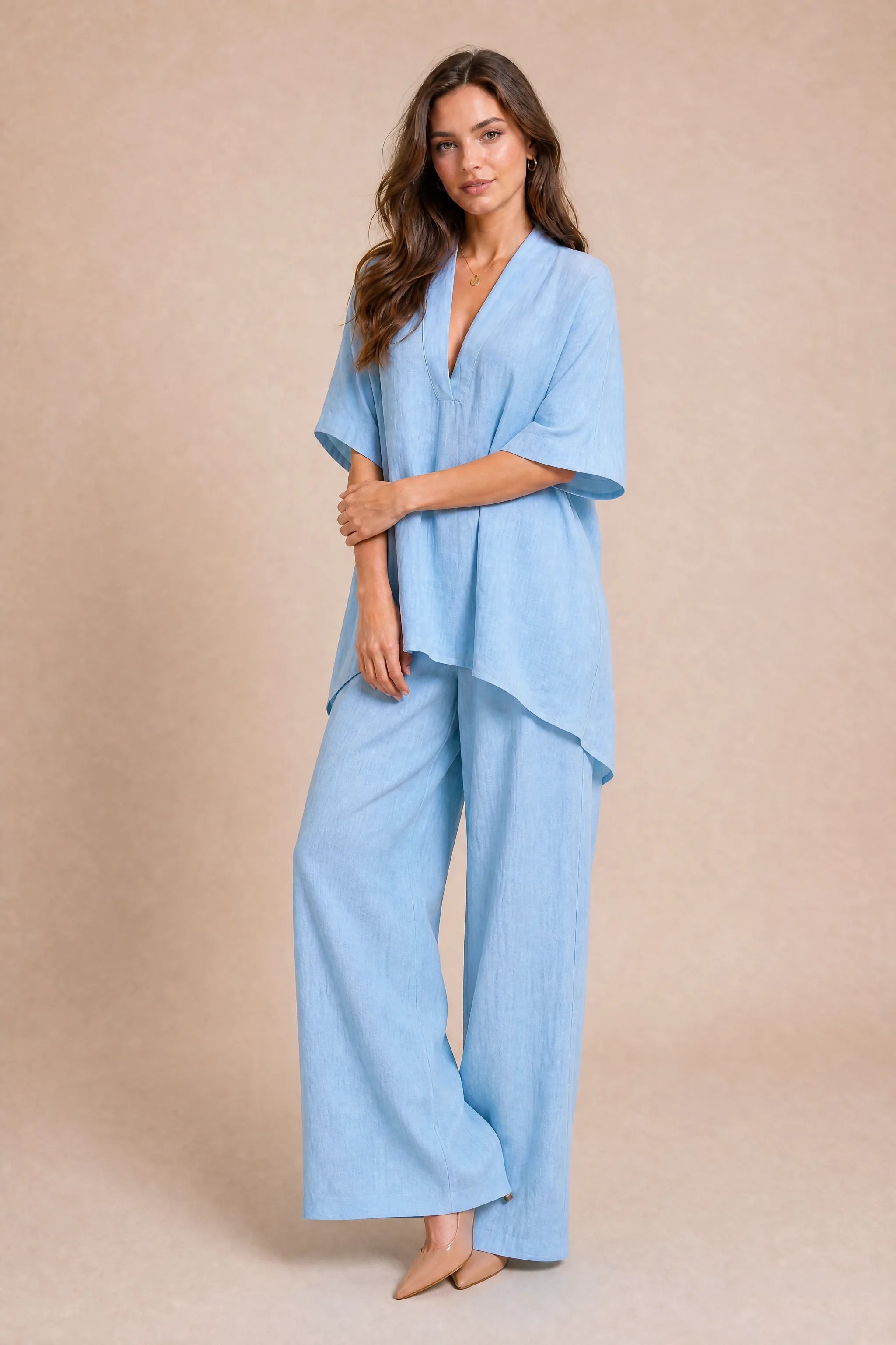 Ensemble pantalon ample col V | Vue de profil | Lounelle Paris
