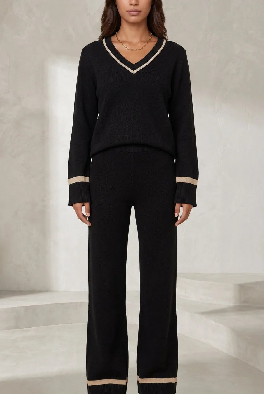 Ensemble pantalon noir bordures contrastées | Lounelle Paris