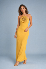 Abito lungo giallo a halter