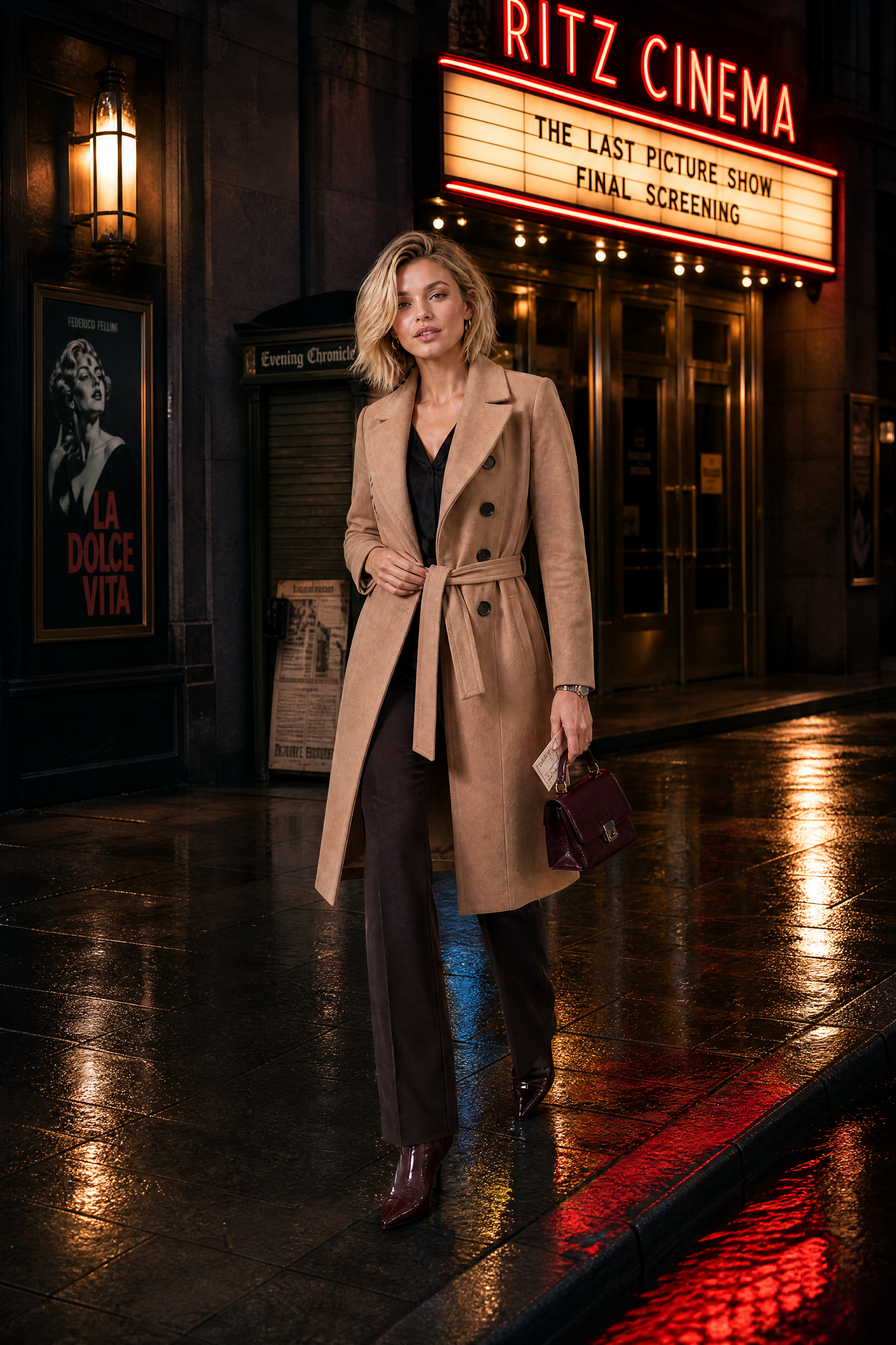 Manteau long ceinturé à col tailleur | Deuxième photo lifestyle | Lounelle Paris