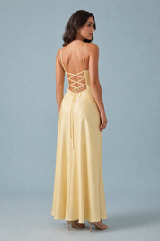 Robe longue jaune dos nu à lacets | Vue de dos | Lounelle Paris