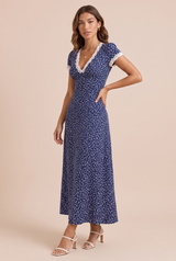 Abito lungo blu marino scollo a V