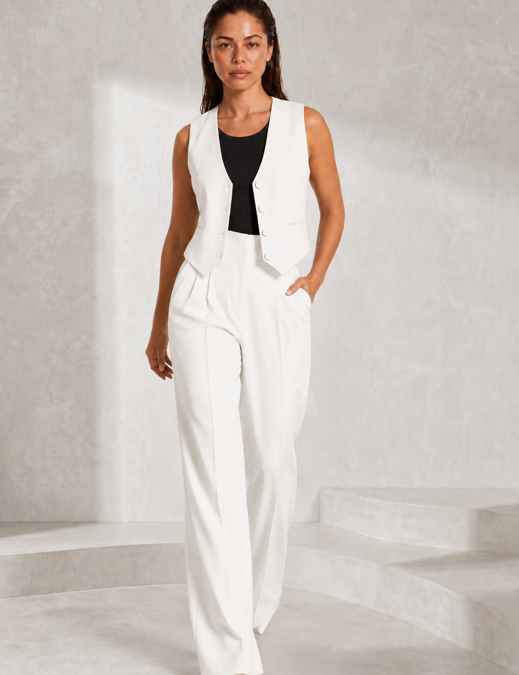 Ensemble gilet col V pantalon large | Lounelle Paris