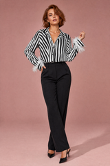 Camicia nera stampa zebrata con piume