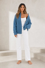 Gilet bleu zippé col montant