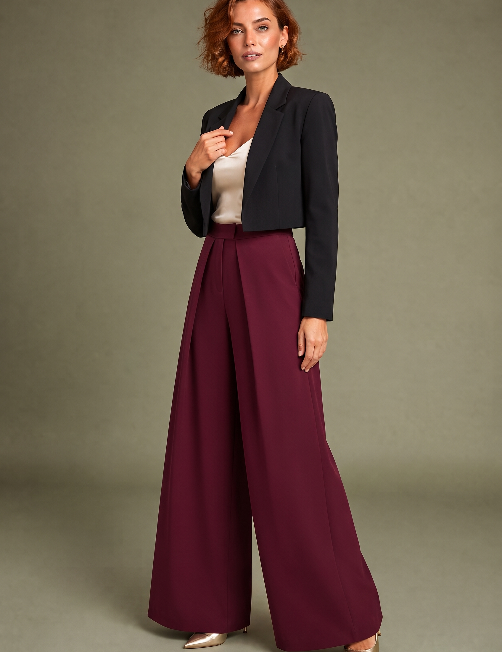 Pantalon large noir plis devant | Variante Bordeaux | Lounelle Paris
