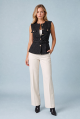 Gilet senza maniche in tweed con cintura