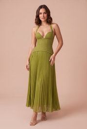 Robe jaune-vert col licou dos nu | Porté sur une autre silhouette | Lounelle Paris