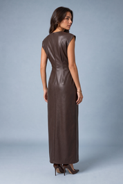 Robe longue marron similicuir | Vue de dos | Lounelle Paris