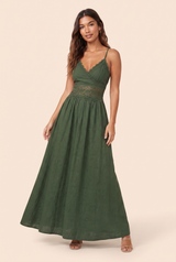 Abito lungo verde scuro schiena smockata