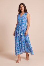 Robe imprimée col V franges | Porté sur une autre silhouette | Lounelle Paris