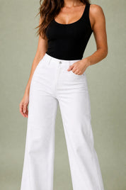 Jean blanc taille mi-haute coupe large | Vue rapprochée | Lounelle Paris
