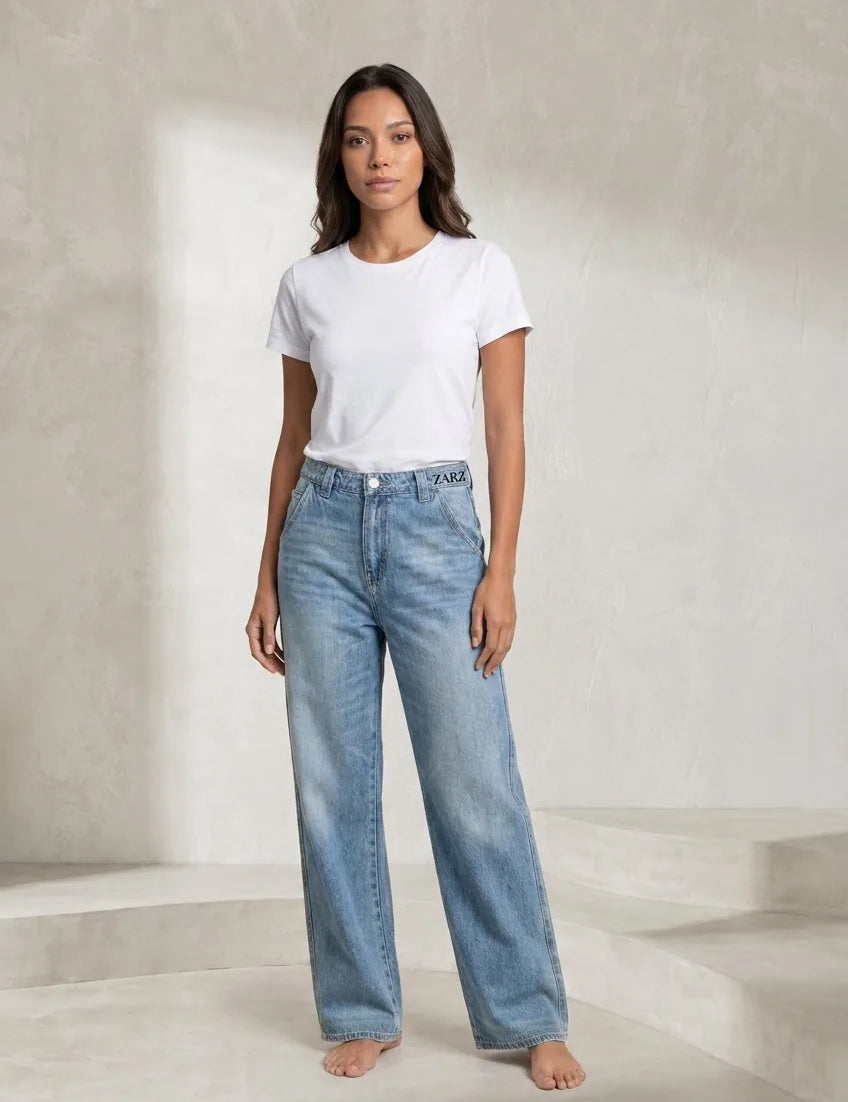 Jean bleu ample taille mi-haute | Lounelle Paris