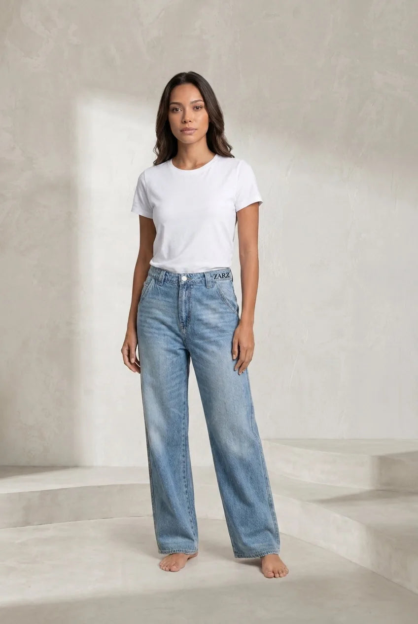 Jean bleu ample taille mi-haute | Lounelle Paris