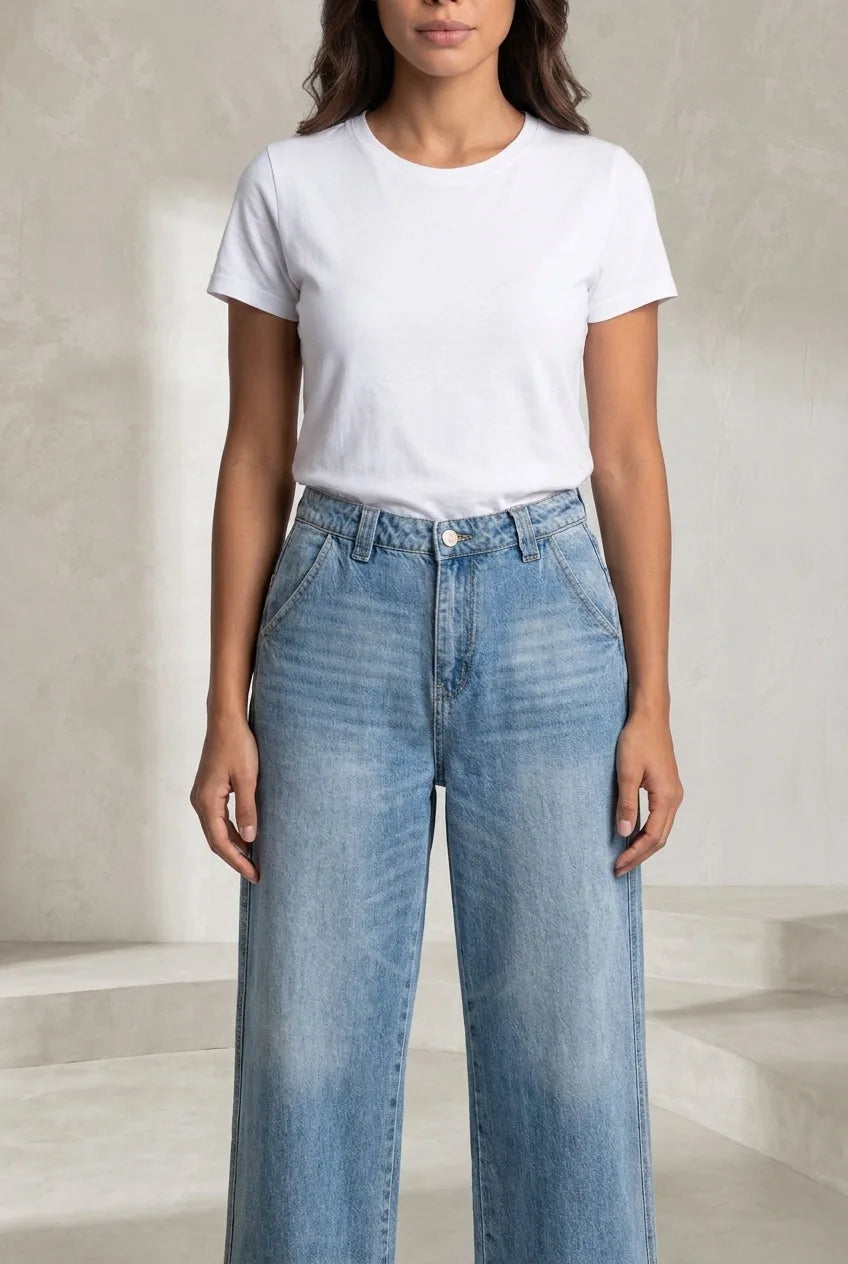 Jean bleu ample taille mi-haute | Lounelle Paris