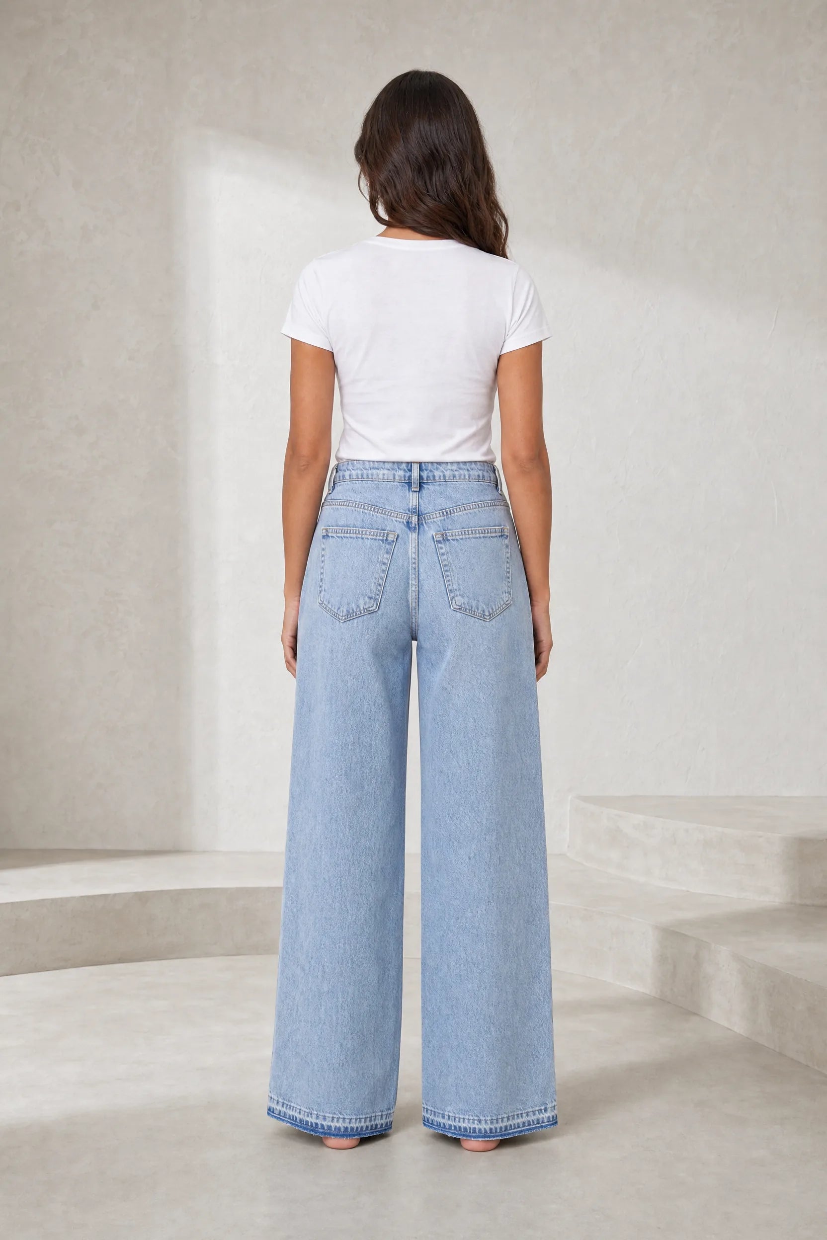 Jean bleu clair large à dentelle | Lounelle Paris