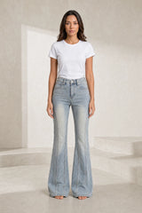 Jean bleu délavé taille haute évasé