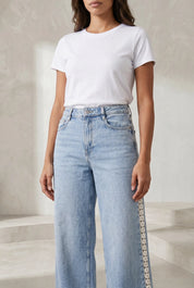 Jean bleu jambe large crochet | Lounelle Paris