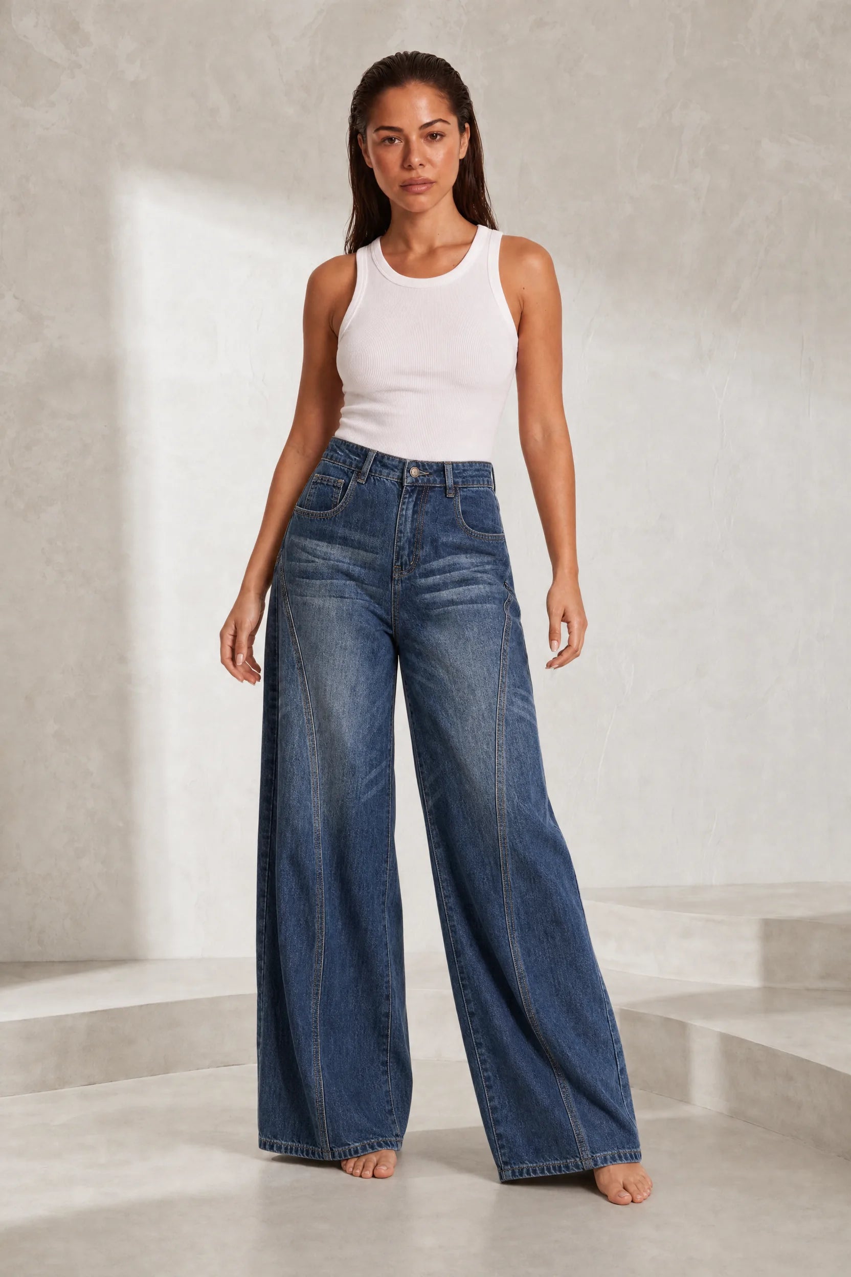 Jean bleu taille haute coupe ample | Lounelle Paris