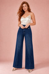 Jeans blu a vita alta a gamba larga
