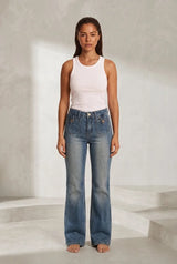 Jean bleu taille haute évasé
