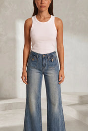 Jean bleu taille haute évasé | Lounelle Paris