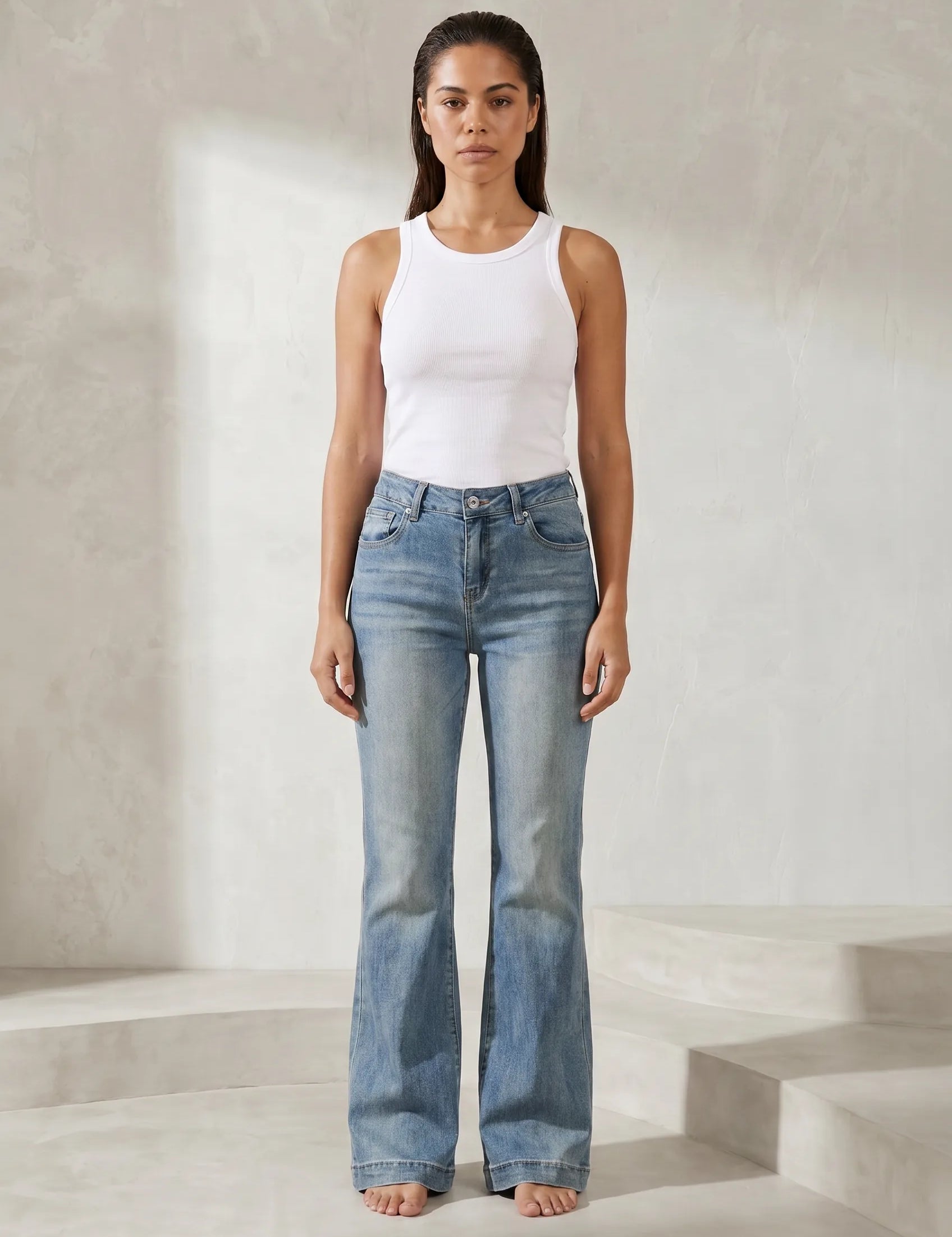 Jean bleu taille haute évasé | Lounelle Paris