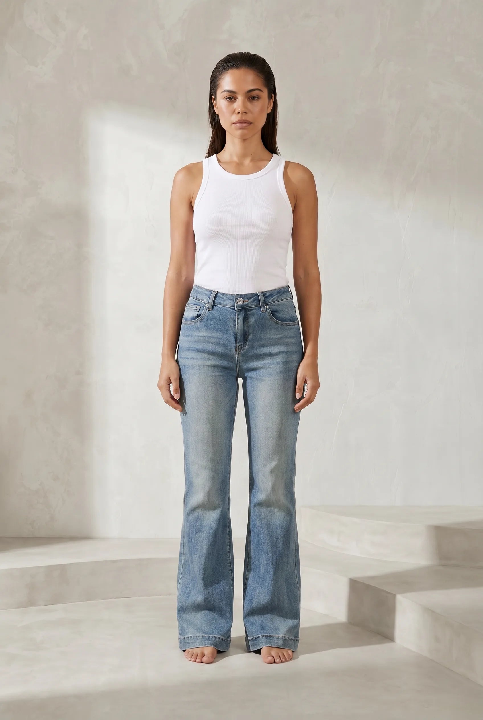 Jean bleu taille haute évasé | Lounelle Paris