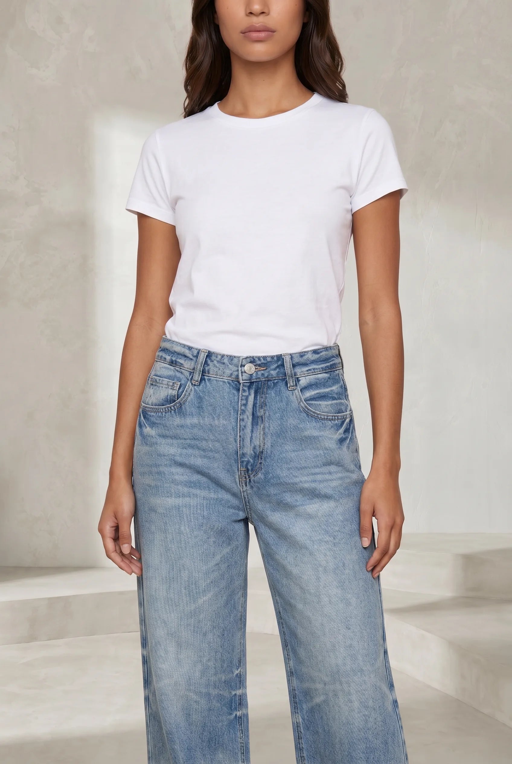 Jean bleu taille mi-haute coupe ample | Lounelle Paris