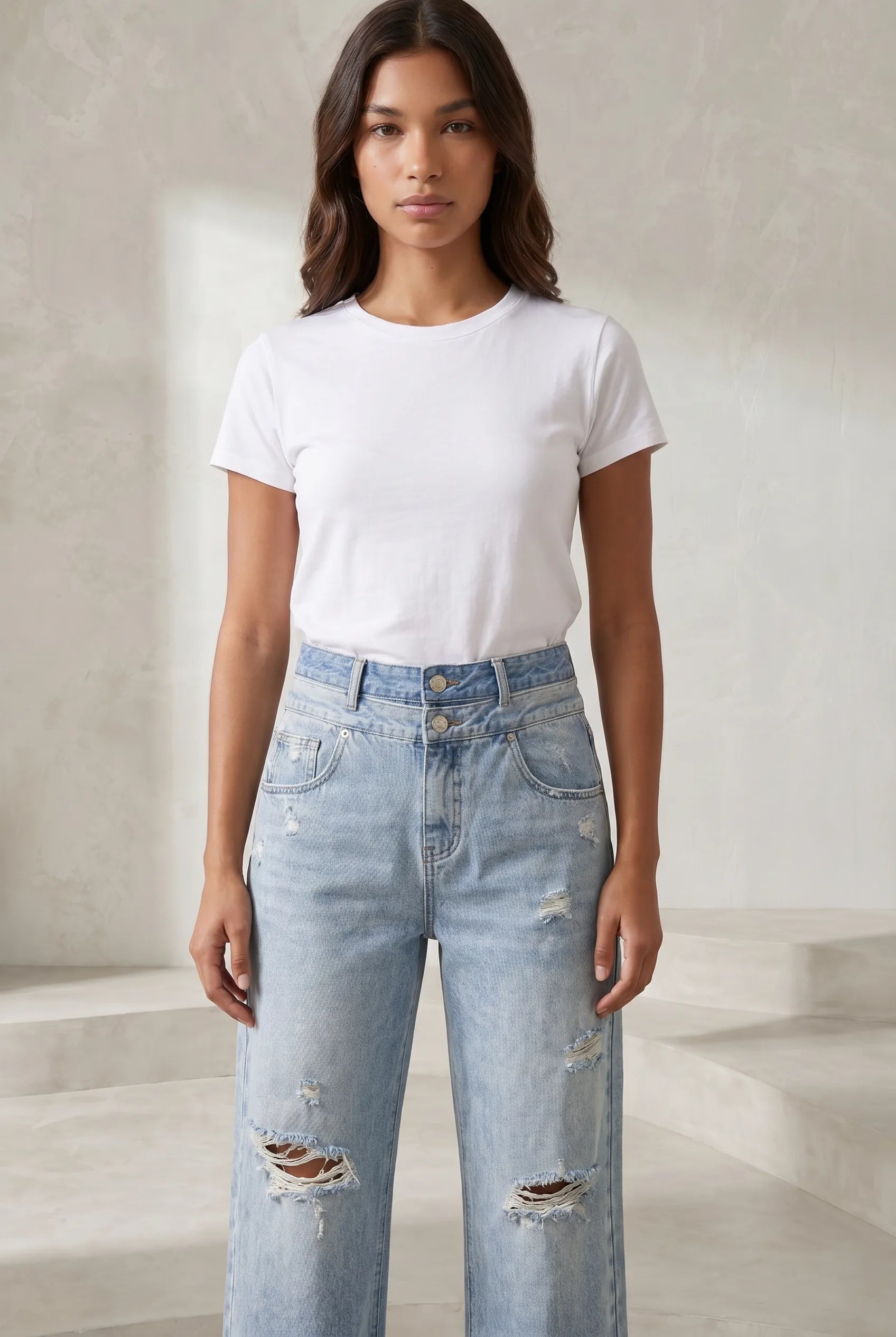 Jean droit bleu clair déchiré | Lounelle Paris