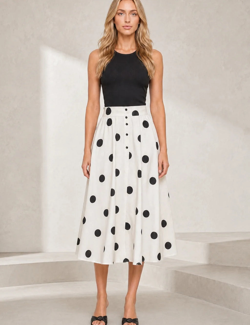 Jupe blanche à pois évasée | Lounelle Paris
