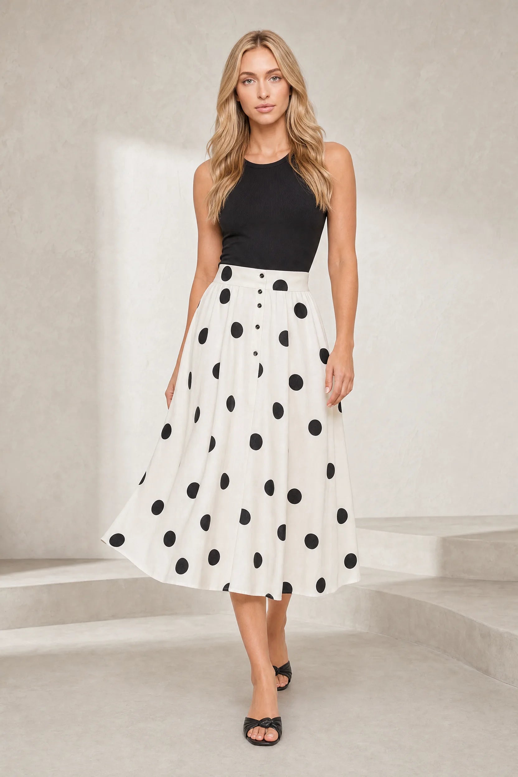 Jupe blanche à pois évasée | Lounelle Paris