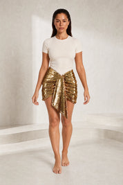 Jupe dorée à sequins asymétrique | Lounelle Paris