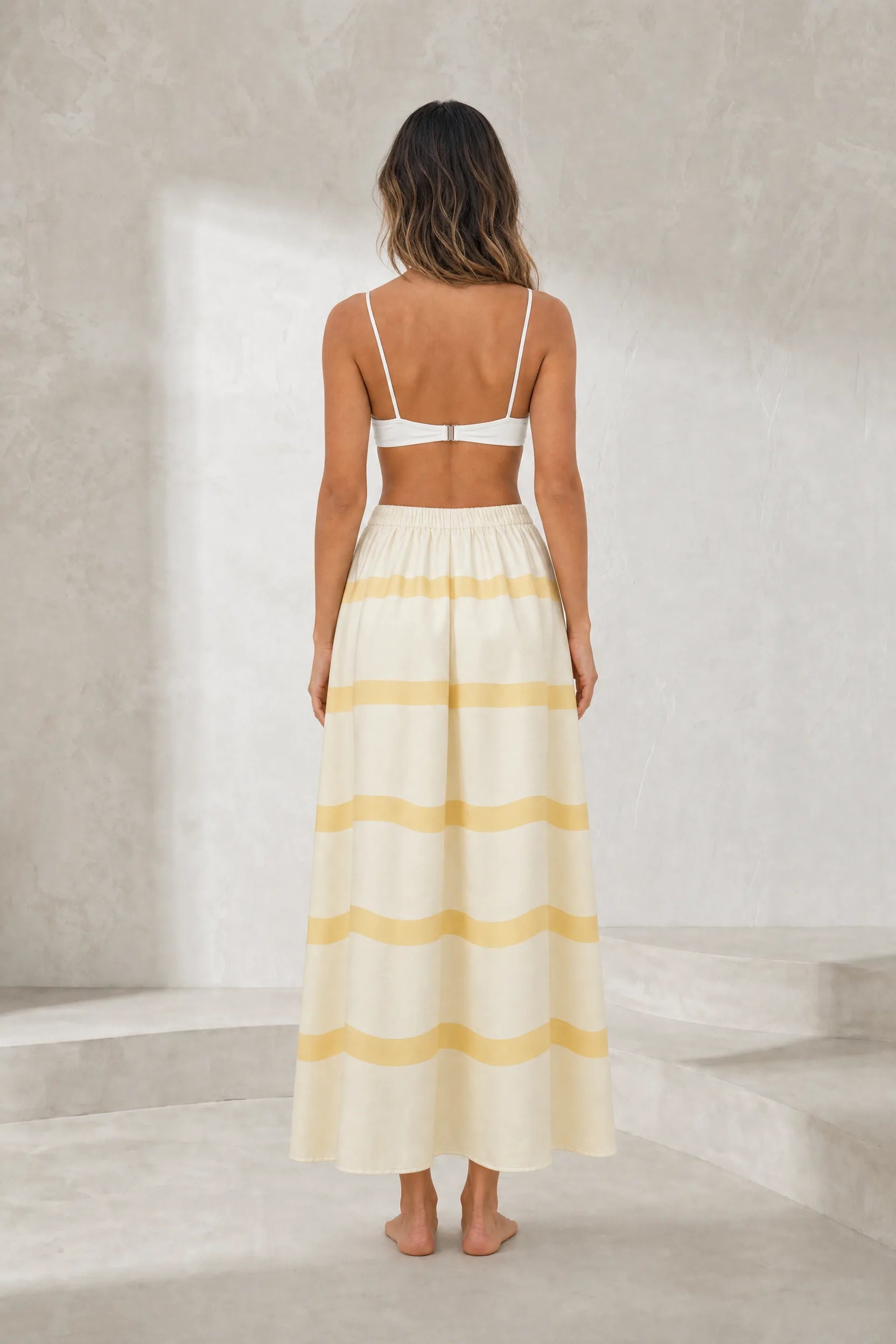 Jupe longue jaune rayée taille haute | Lounelle Paris