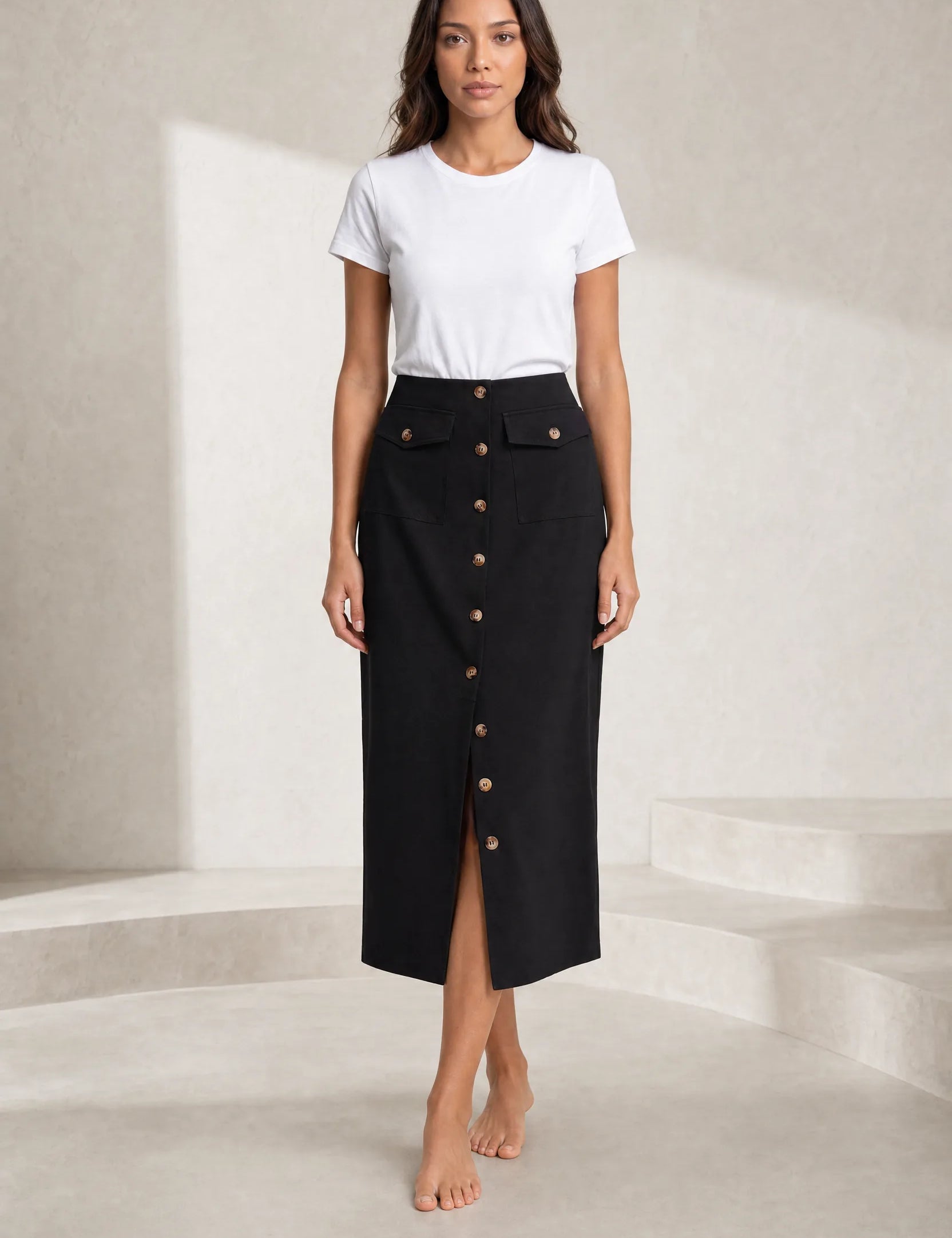 Jupe noire boutonnée taille haute | Lounelle Paris