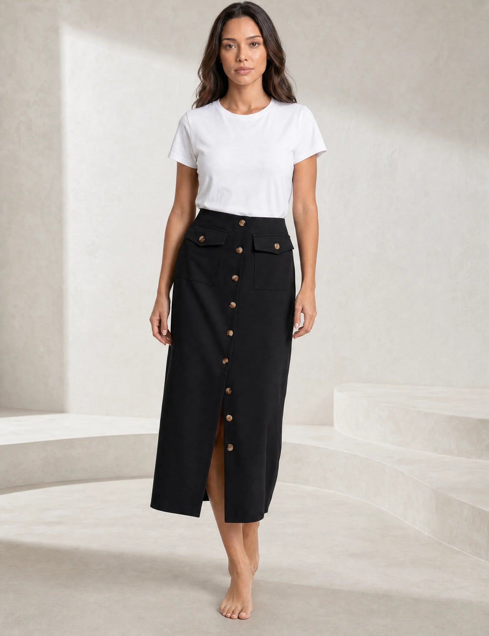Jupe noire boutonnée taille haute | Lounelle Paris