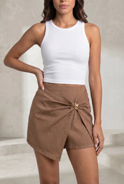 Jupe-short café portefeuille asymétrique | Lounelle Paris
