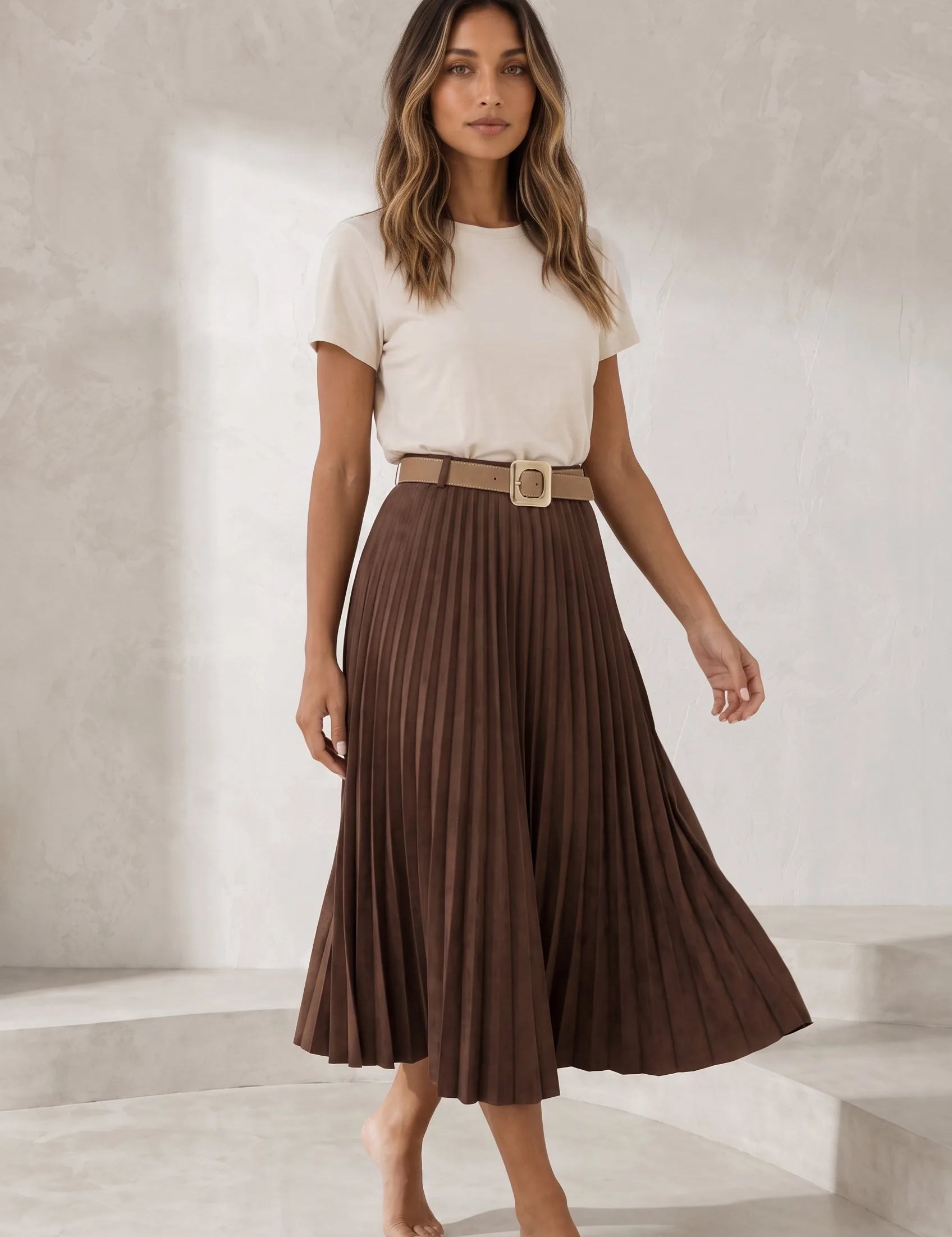 Jupe suédine plissée taille haute | Lounelle Paris