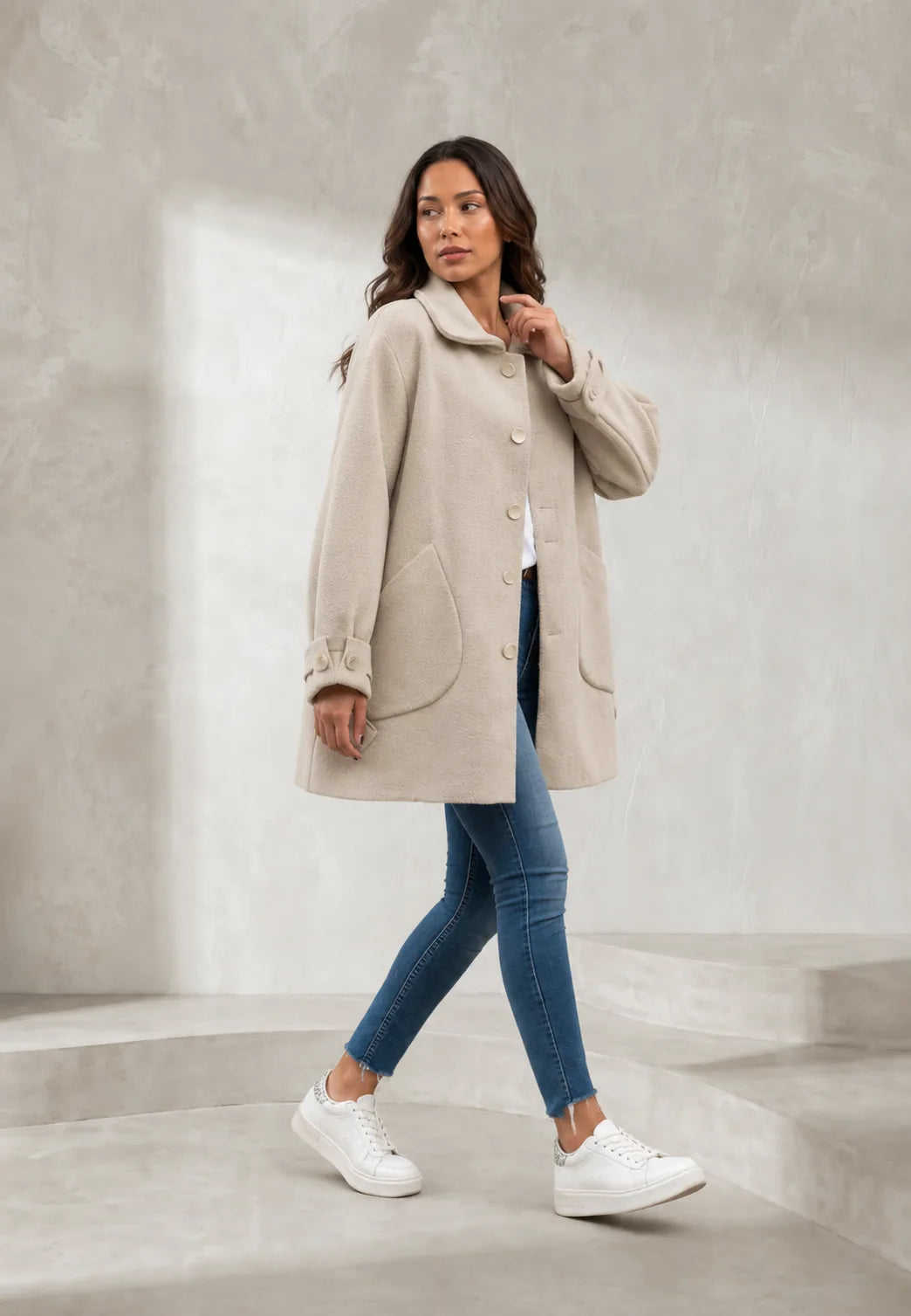 Manteau beige ample col à revers | Lounelle Paris